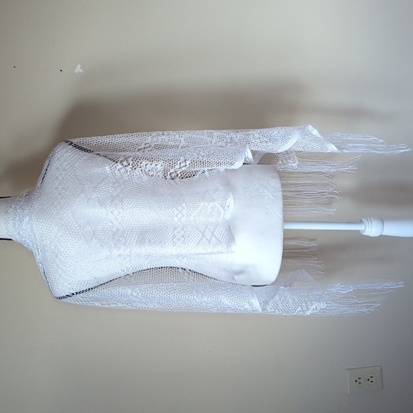 Fishnet Open Weave Long Fringed Scarf Wrap White 27" x 61" Formal Wedding - Picture 6 of 15